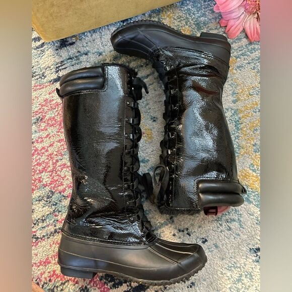Joie Demelza Tall Patent Leather Faux Fur Waterproof Duck Boots 8 - Picture 5 of 9
